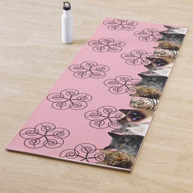 Yoga Mat Cat Crowd w/Swirls (In Situ)