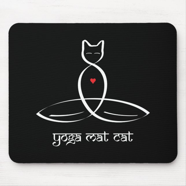 Yoga Mat Cat - Sanskrit style text. Mouse Pad (Front)