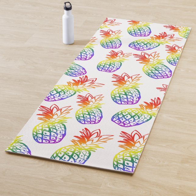 Yoga Mat featuring a vibrant rainbow pineapple  (In Situ)