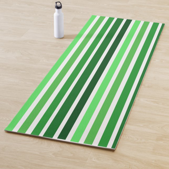Yoga Mat - Green Stripes in Five Shades (In Situ)