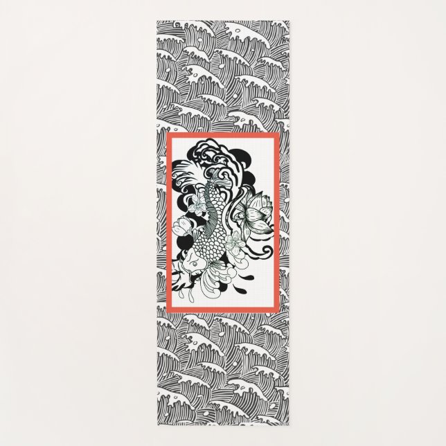 Yoga Mat JAPANESE WAVE PATTERN WITH FISH (Front)