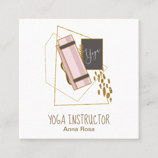 *~* Yoga Mat Yoga Instructor Gold Glitter Polygon Square Business Card (Front)