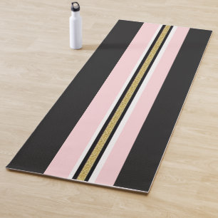 Yoga Mats Pink & White Gold Black Stripe