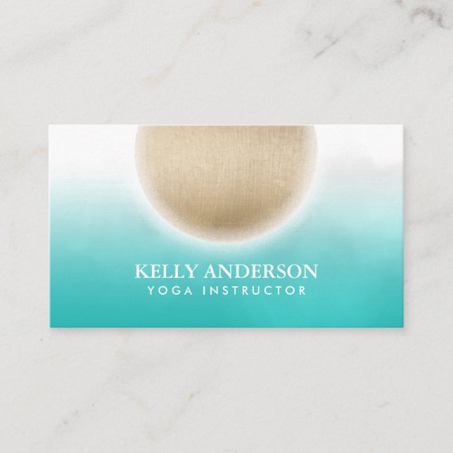 Yoga & Mediation Gold Circle Green Watercolor Business Card (Front)
