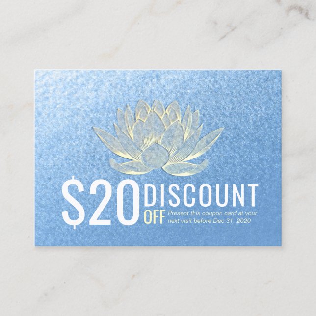 YOGA Meditation Discount Coupon Loyalty Gold Lotus (Front)