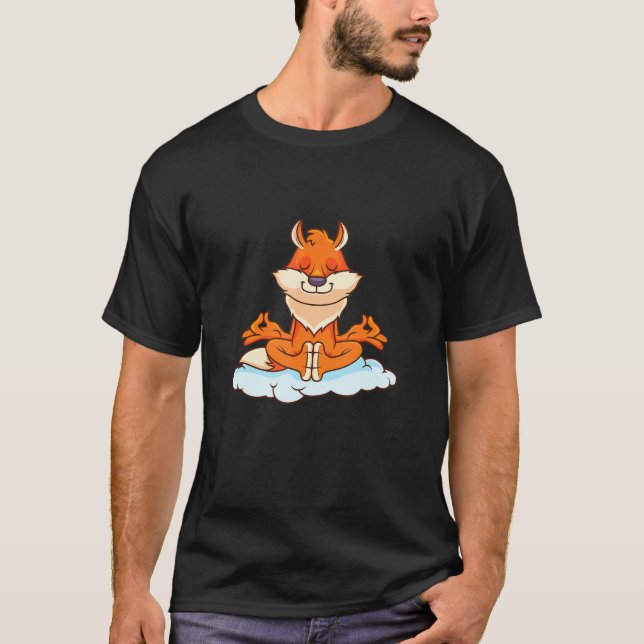 Yoga Meditation Fox On Cloud Joke T-Shirt (Front)