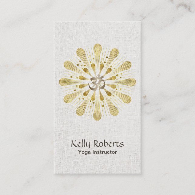 Yoga & Meditation Gold Om Sign Lotus Mandala Business Card (Front)