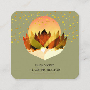 Yoga Meditation Green Lime Lotus Flower Massage  Square Business Card