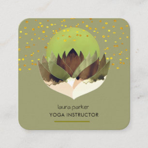 Yoga Meditation Green Lime Lotus Flower Massage Square Business Card
