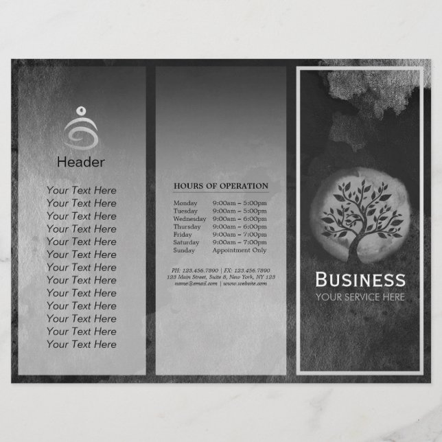 Yoga Meditation Instructor B&W Tree Logo Tri-Fold (Front)