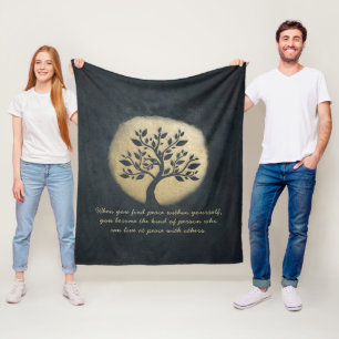Yoga Meditation Instructor Black Gold Tree Quotes Fleece Blanket
