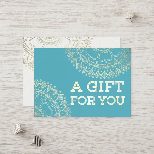 Yoga Meditation Instructor Blue Gold Mandala Gift Discount Card (Front/Back In Situ)