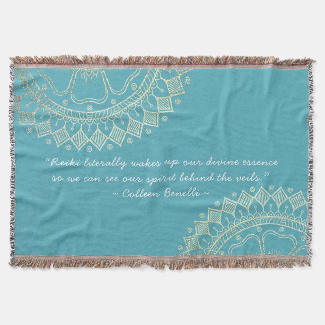 Yoga Meditation Instructor Blue Gold Mandala Quote Throw Blanket (Front)