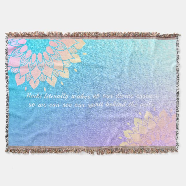 Yoga Meditation Instructor Blue Gold Mandala Quote Throw Blanket (Front)