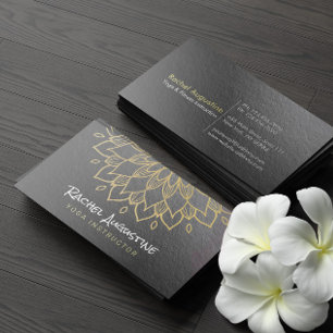 YOGA Meditation Instructor Chic Black Gold Mandala Business Card