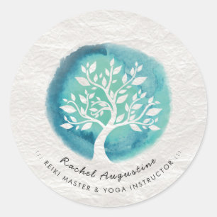 Yoga Meditation Instructor Elegant Watercolor Tree Classic Round Sticker