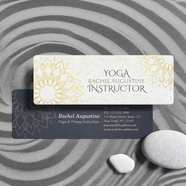 Yoga Meditation Instructor Gold Floral Mandala Mini Business Card (Creator Uploaded)