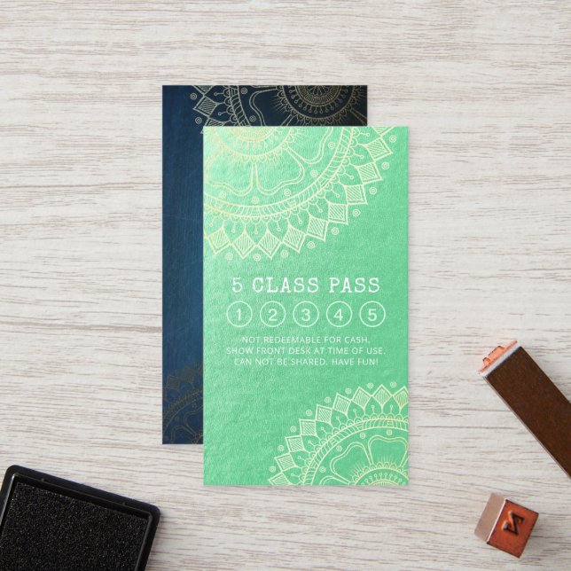 Yoga Meditation Instructor Gold Mandala Class Pass Loyalty Card (Front/Back In Situ)