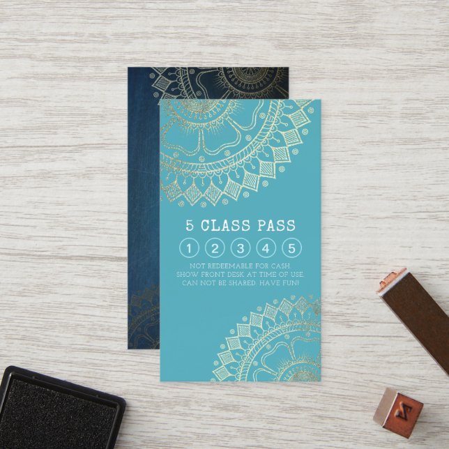 Yoga Meditation Instructor Gold Mandala Class Pass Loyalty Card (Front/Back In Situ)