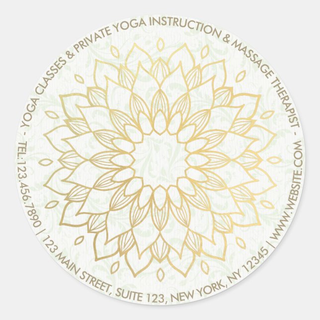 Yoga Meditation Instructor Gold Mandala Flowers Classic Round Sticker (Front)