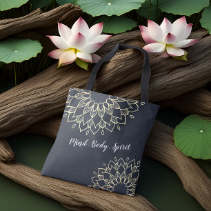 Yoga Meditation Instructor Gold Mandala Flowers Tote Bag