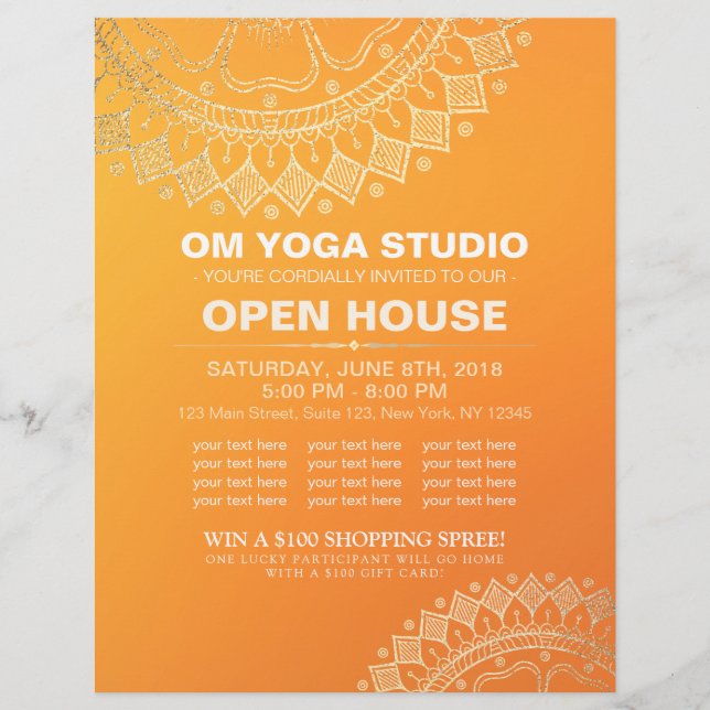 Yoga Meditation Instructor Gold Mandala Open House Flyer (Front)
