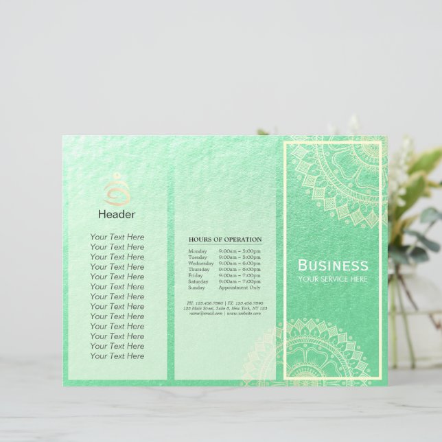 Yoga Meditation Instructor Gold Mandala Tri-Fold (Standing Front)