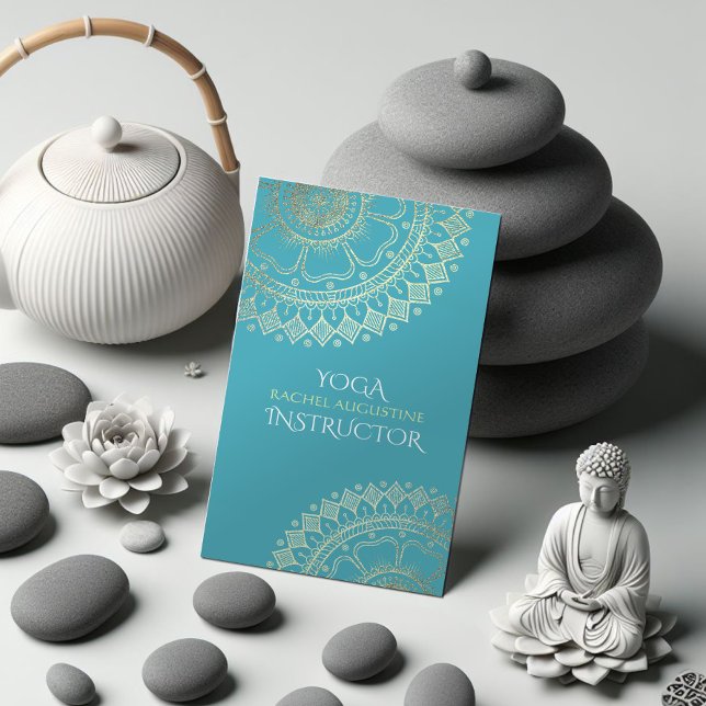Yoga Meditation Instructor Green Blue Gold Mandala Appointment Card (Creator Uploaded)