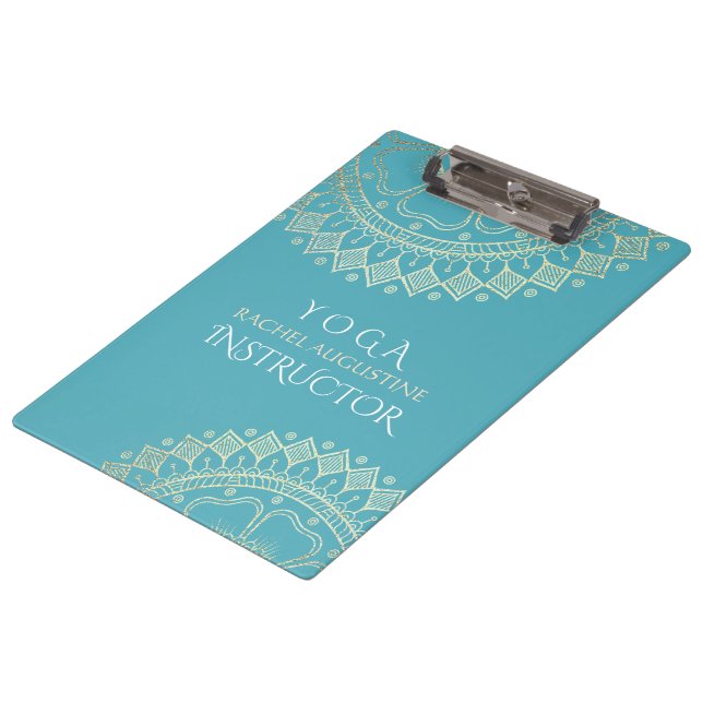 Yoga Meditation Instructor Green Blue Gold Mandala Clipboard (Angled)