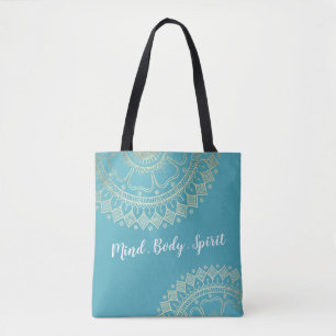 Yoga Meditation Instructor Green Blue Gold Mandala Tote Bag