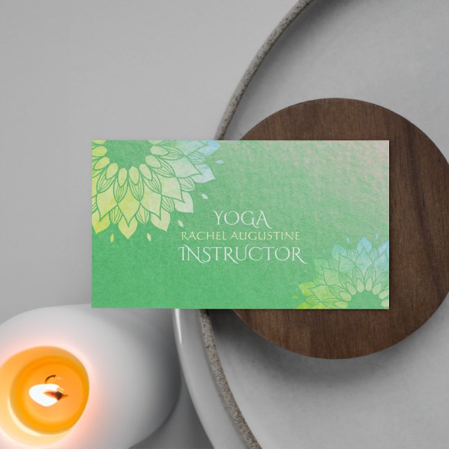 Yoga Meditation Instructor Green Gold Foil Mandala Business Card (Creator Uploaded)
