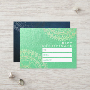 Yoga Meditation Instructor Green Gold Foil Mandala Discount Card