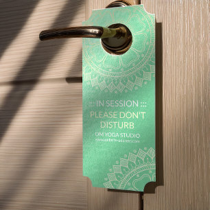 Yoga Meditation Instructor Green Gold Foil Mandala Door Hanger