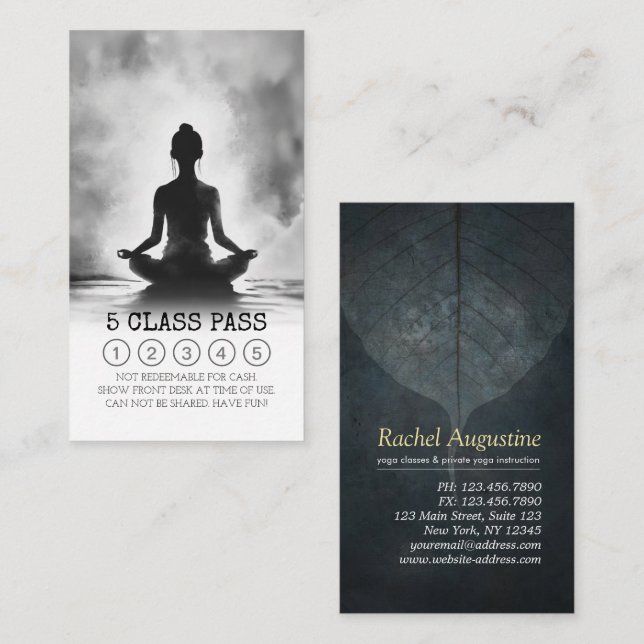 Yoga Meditation Instructor Lotus Pose 5 Class Pass Loyalty Card (Front/Back)