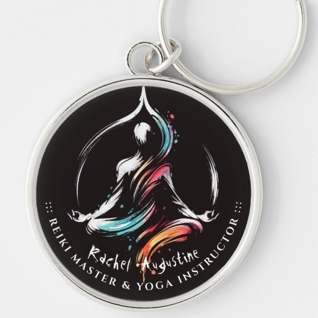 Yoga Meditation Instructor Lotus Pose Brush Stroke Key Ring (Front)