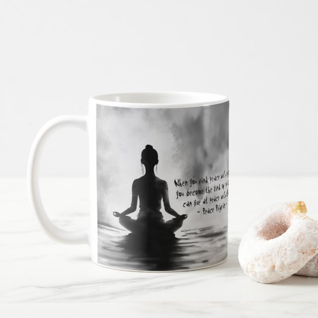 Yoga Meditation Instructor Lotus Pose Ink Painting Coffee Mug (With Donut)
