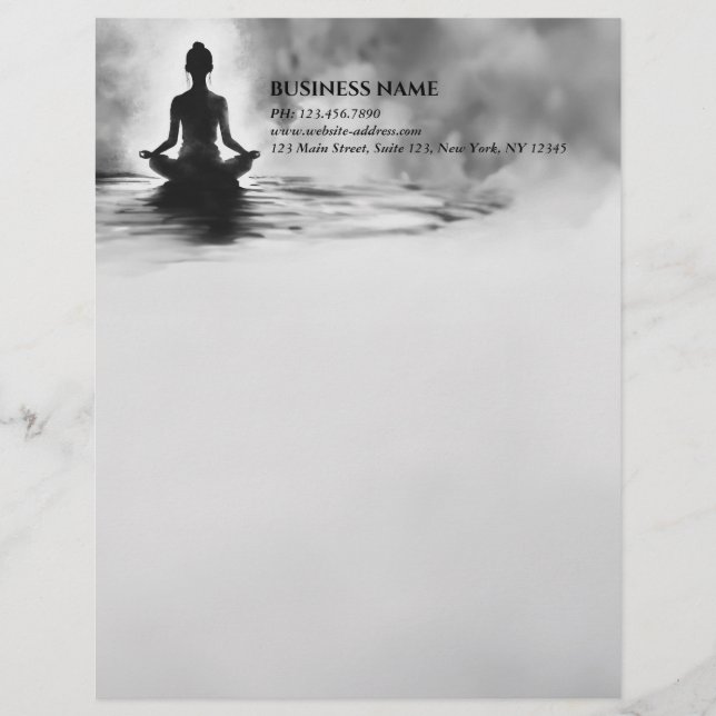 Yoga Meditation Instructor Lotus Pose Ink Painting Custom Letterhead (Front)