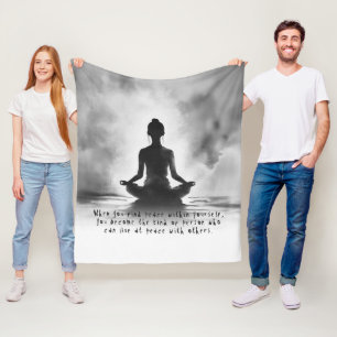 Yoga Meditation Instructor Lotus Pose Ink Painting Fleece Blanket