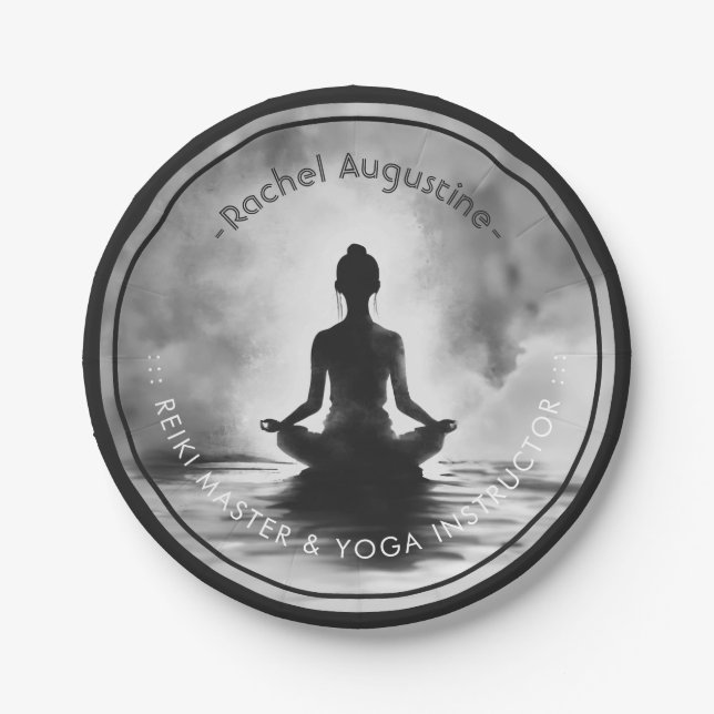 Yoga Meditation Instructor Lotus Pose Ink Painting Paper Plate (Front)