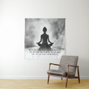 Yoga Meditation Instructor Lotus Pose Ink Painting Tapestry