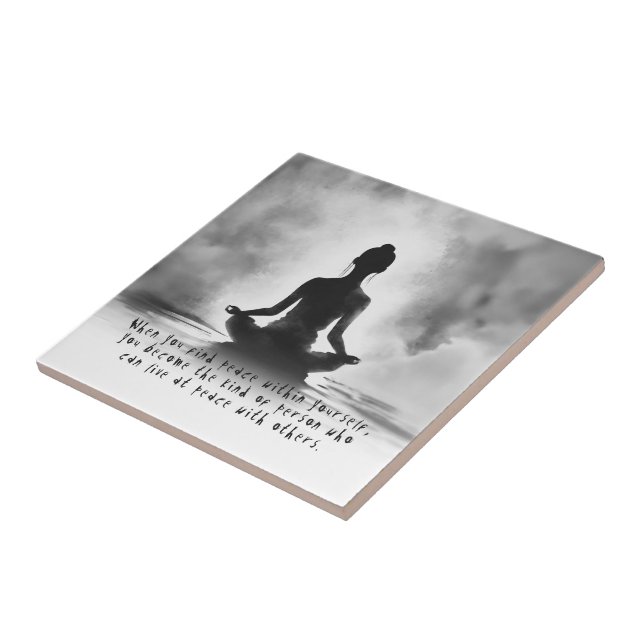 Yoga Meditation Instructor Lotus Pose Ink Painting Tile (Side)