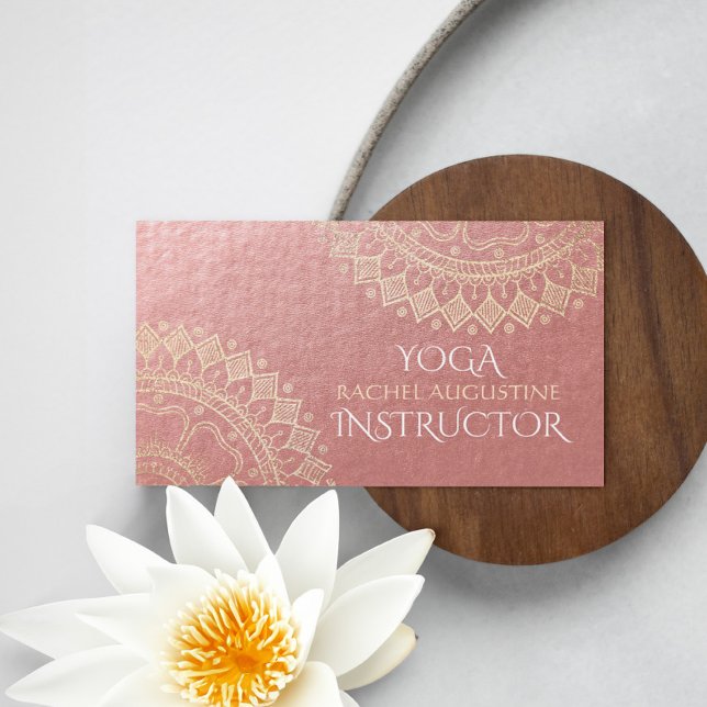 Yoga Meditation Instructor Pink Gold Foil Mandala Business Card (Creator Uploaded)