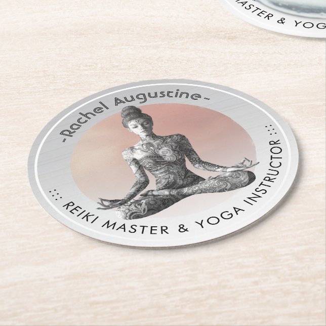 Yoga Meditation Instructor Reiki Master Lotus Pose Round Paper Coaster (Angled)