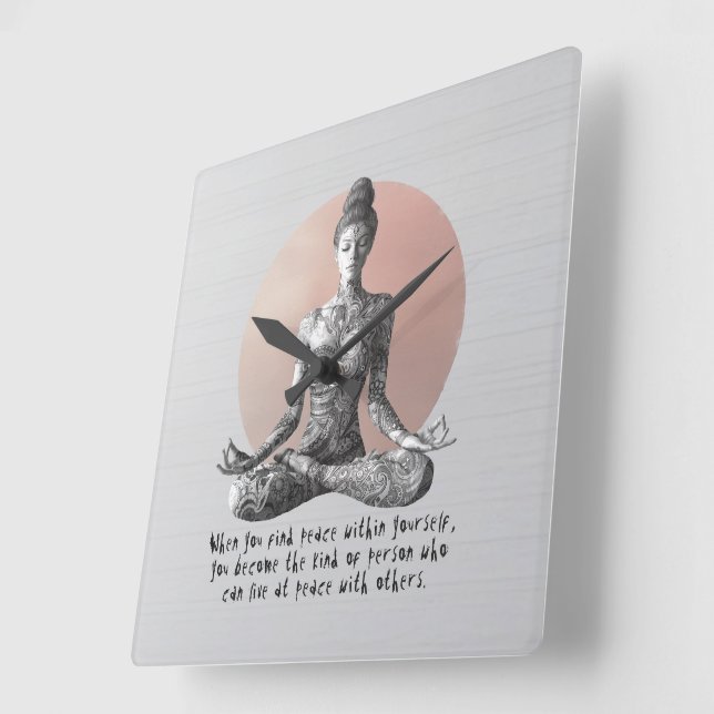 Yoga Meditation Instructor Reiki Master Lotus Pose Square Wall Clock (Angle)