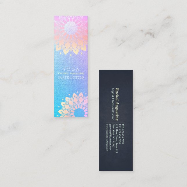 Yoga Meditation Instructor Rose Blue Gold Mandala Mini Business Card (Front/Back)