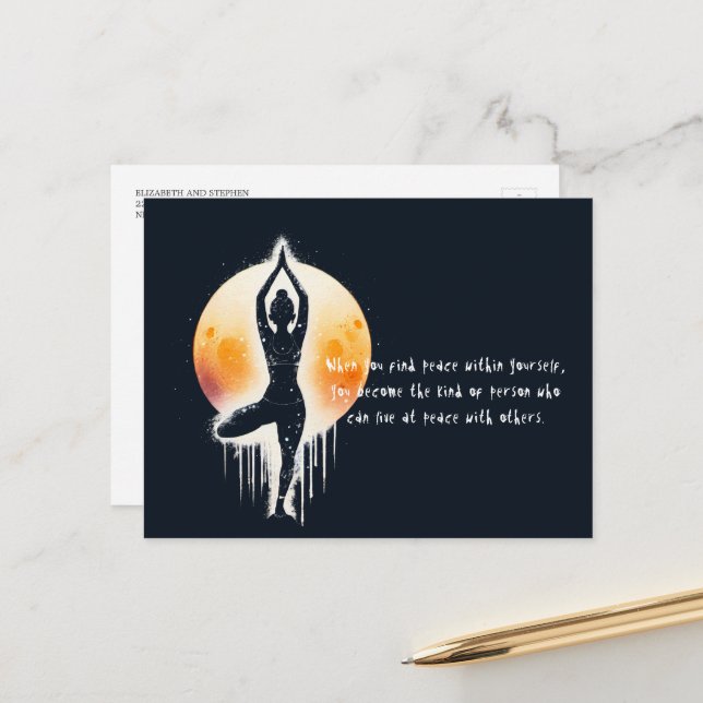 Yoga Meditation Instructor Tree Pose Full Moon Postcard (Front/Back In Situ)