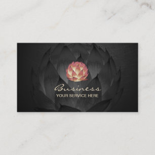 Yoga & Meditation Lotus Logo Elegant Black Floral Business Card