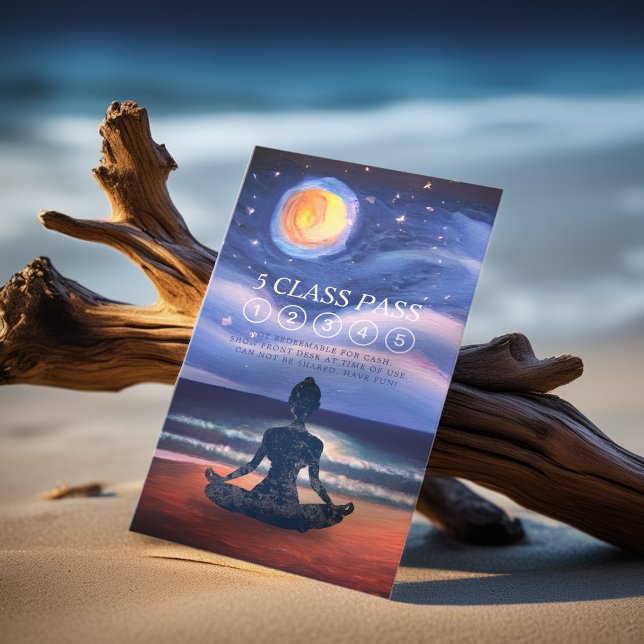 Yoga Meditation Moon Sky Ocean Beach 5 Class Pass  Loyalty Card (Creator Uploaded)