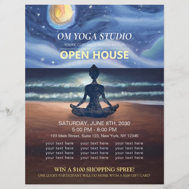 Yoga Meditation Moonlight Ocean Beach Open House F Flyer (Front)