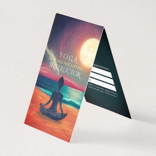 Yoga Meditation Moonlight Sky Sea Beach Price List Business Card (Front)